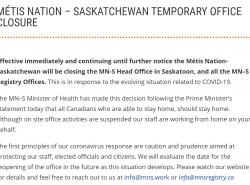 Metis Nations-Saskatchewan Office Closure: March 16