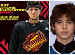 Special jersey for the Canuck celebrates First Nations and Gino Odjick, and Samuel Assinewai is seen in his Cubs hockey jersey.