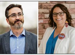 Two head shots. One of a man and one of a woman.