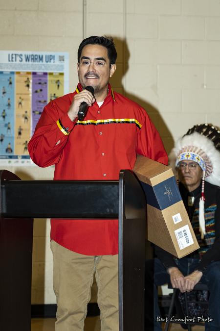 Councillor Samuel Crowfoot addresses the gathering