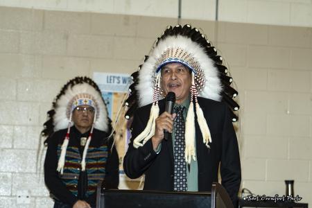 Councillor Kendall (Elroy) Panther Bone addresses gathering