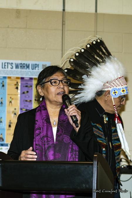 Councillor Jenny Goodin addresses the gathering
