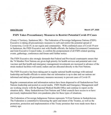 FSIN Precautionary Measures: March 12