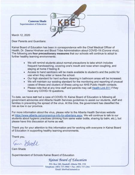 Kainai Board of Eduction: March 12