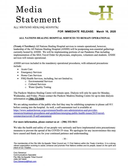 All Nations Healing Hospital services to remain operational
